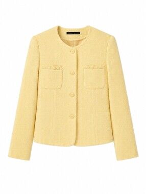 Perry Ellis Yellow Bouclé Tweed Jacket Women's Button Front Pocket Blazer Size S